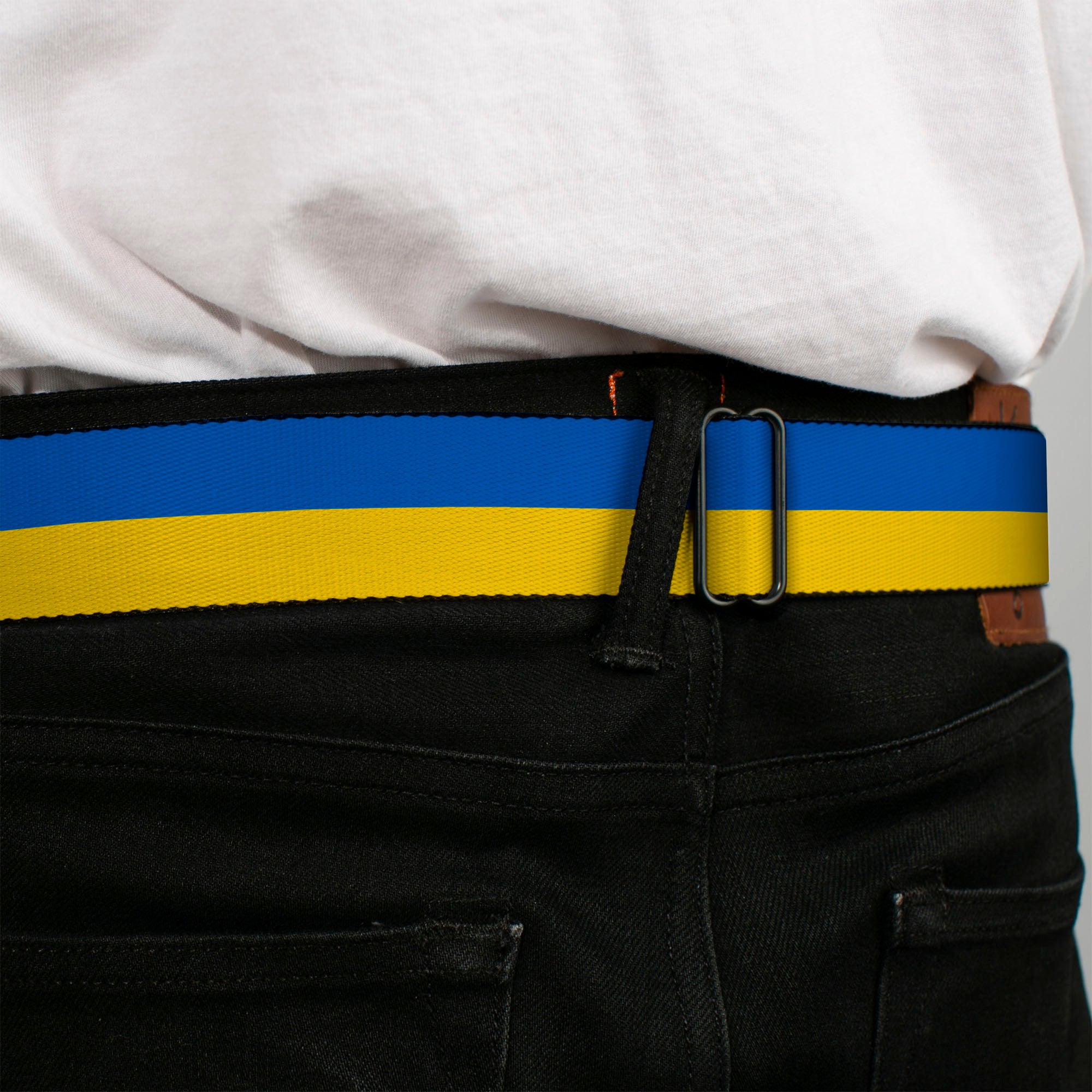BD Wings Logo CLOSE-UP Black/Silver Seatbelt Belt - Ukraine Flag Continuous Webbing Seatbelt Belts Buckle-Down