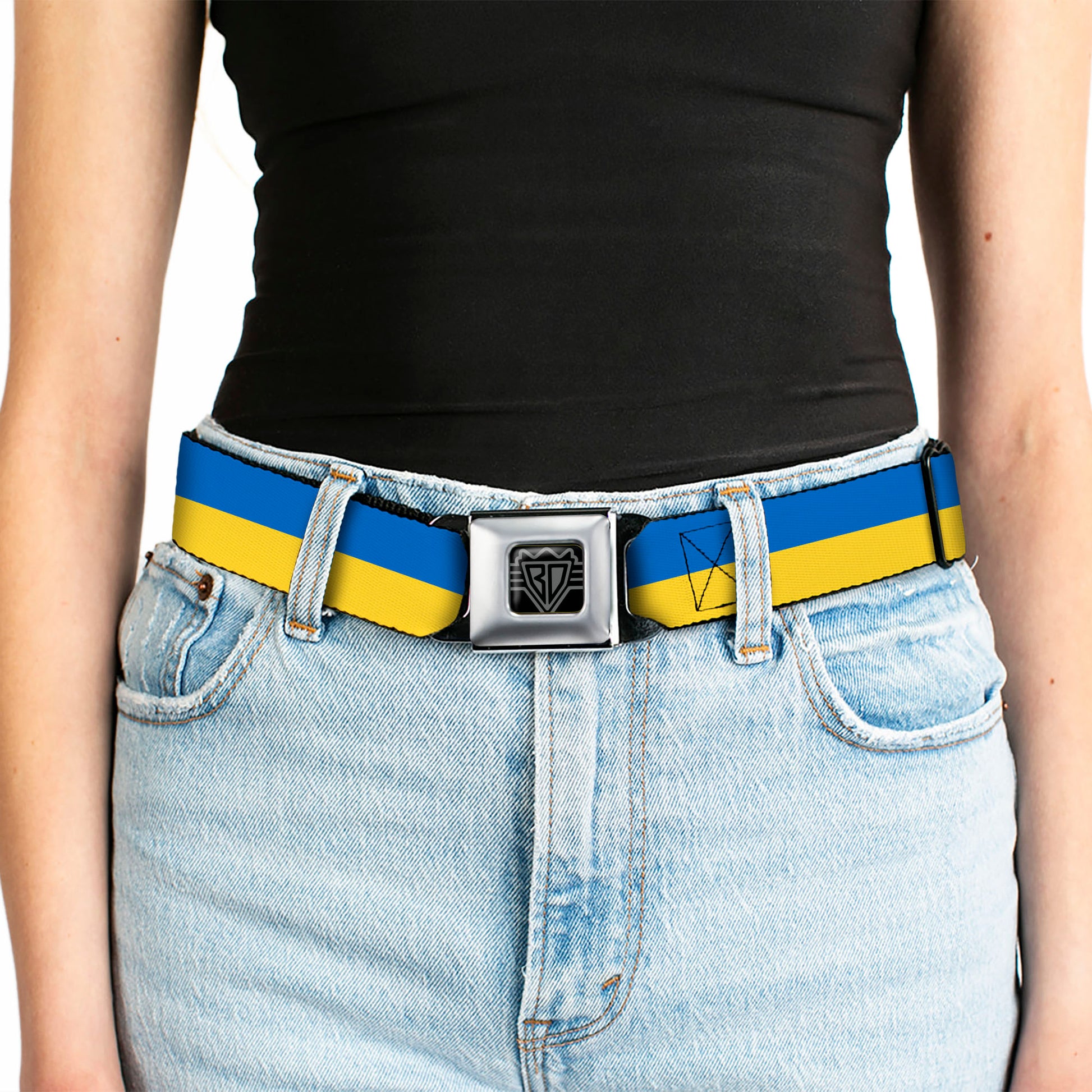 BD Wings Logo CLOSE-UP Black/Silver Seatbelt Belt - Ukraine Flag Continuous Webbing Seatbelt Belts Buckle-Down