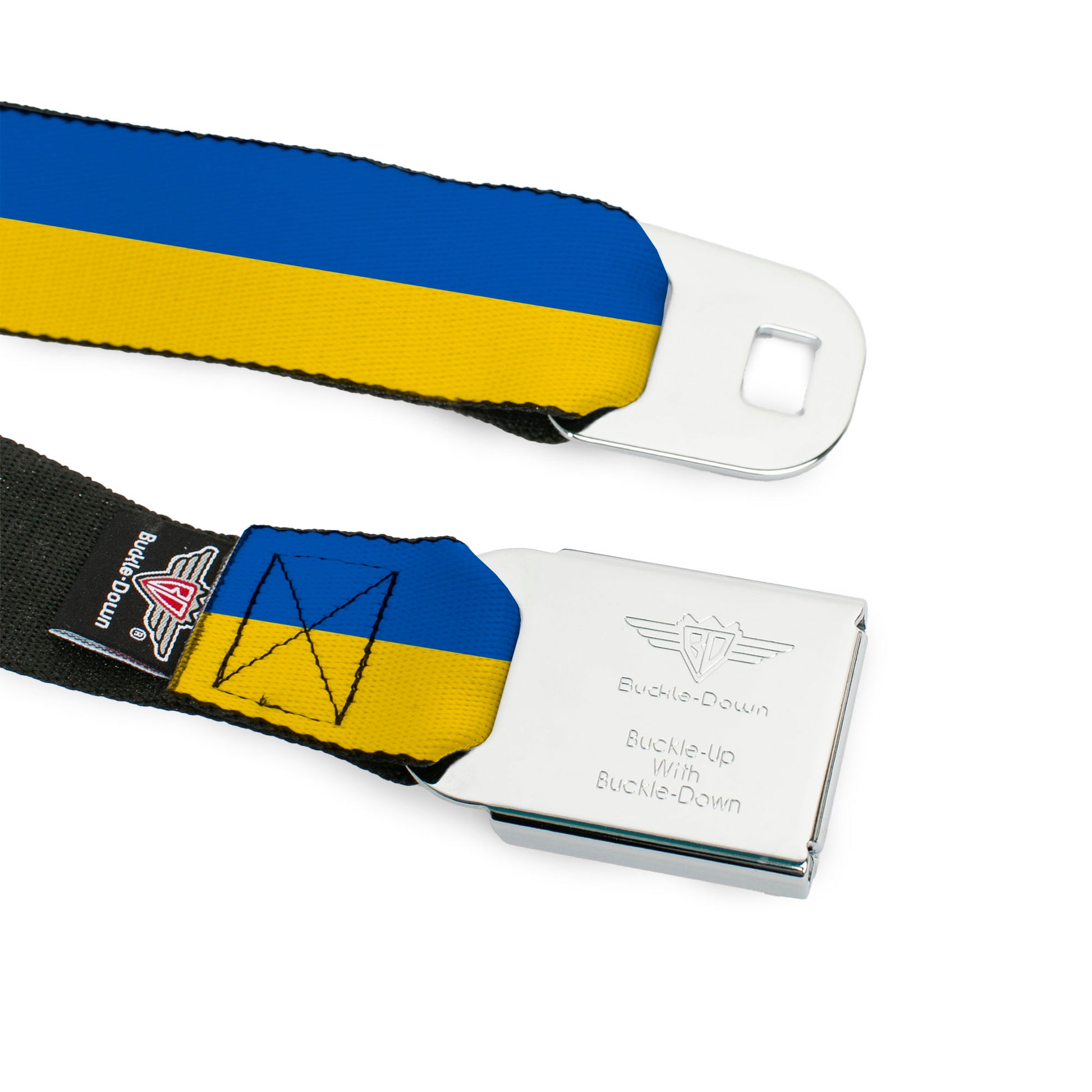 BD Wings Logo CLOSE-UP Black/Silver Seatbelt Belt - Ukraine Flag Continuous Webbing Seatbelt Belts Buckle-Down