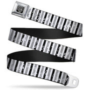 BD Wings Logo CLOSE-UP Full Color Black Silver Seatbelt Belt - Vertical Stripes White/Black/Gray Webbing Seatbelt Belts Buckle-Down