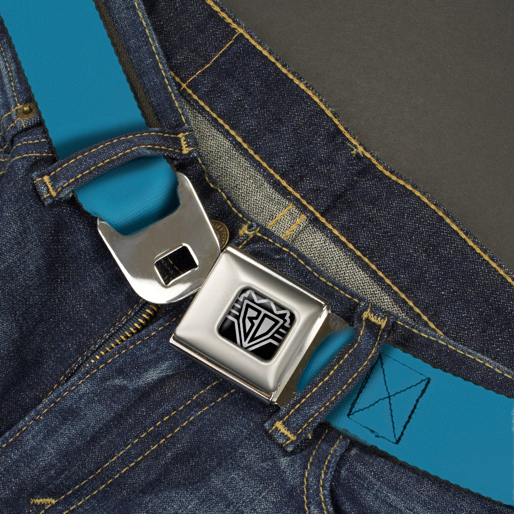 BD Wings Logo CLOSE-UP Full Color Black Silver Seatbelt Belt - Vivid Turquoise Webbing Seatbelt Belts Buckle-Down