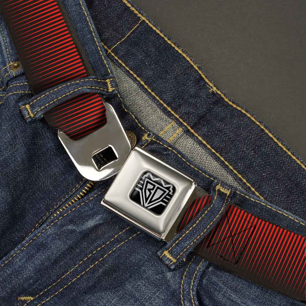 BD Wings Logo CLOSE-UP Full Color Black Silver Seatbelt Belt - Vertical Stripes Transition Black/Red Webbing Seatbelt Belts Buckle-Down