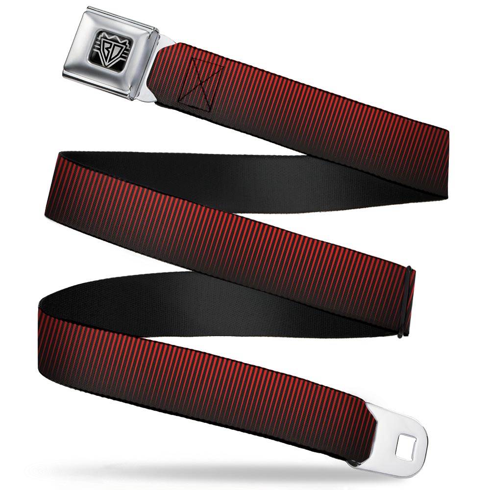 BD Wings Logo CLOSE-UP Full Color Black Silver Seatbelt Belt - Vertical Stripes Transition Black/Red Webbing Seatbelt Belts Buckle-Down