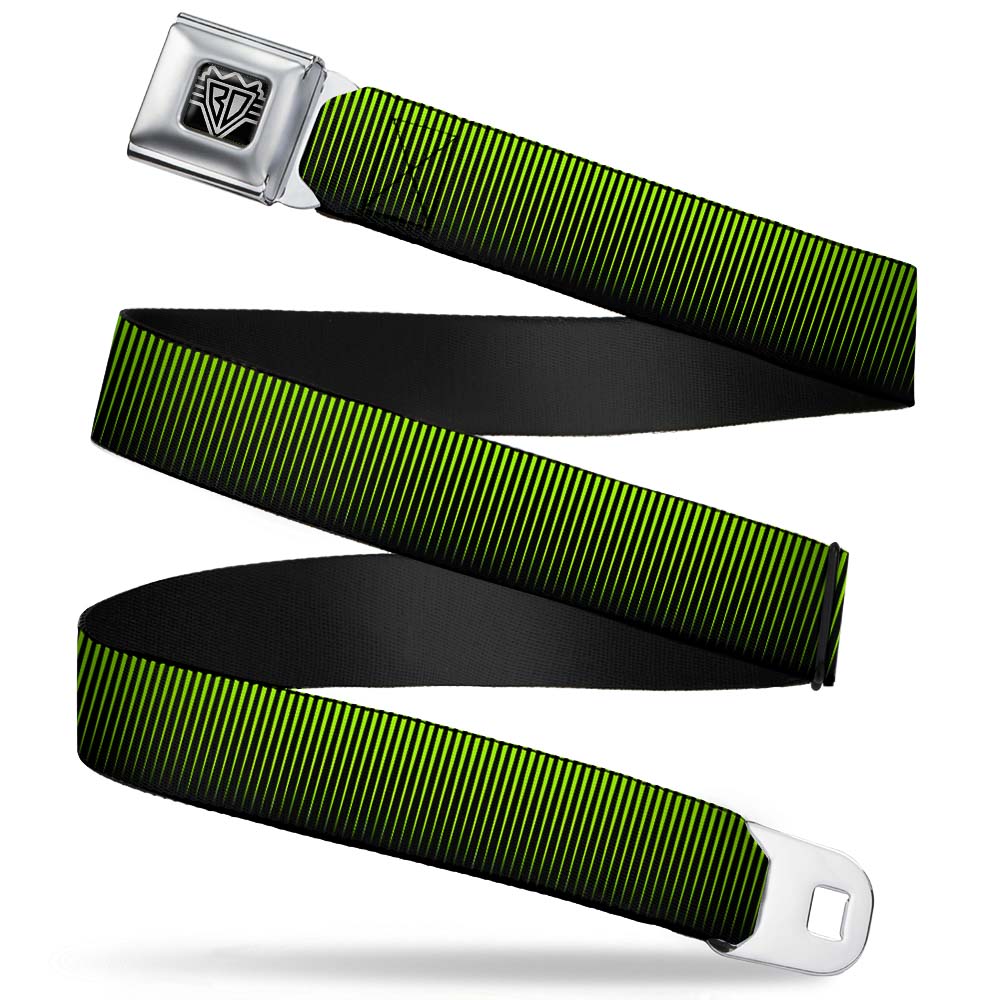 BD Wings Logo CLOSE-UP Full Color Black Silver Seatbelt Belt - Vertical Stripes Transition Black/Yellow Webbing Seatbelt Belts Buckle-Down