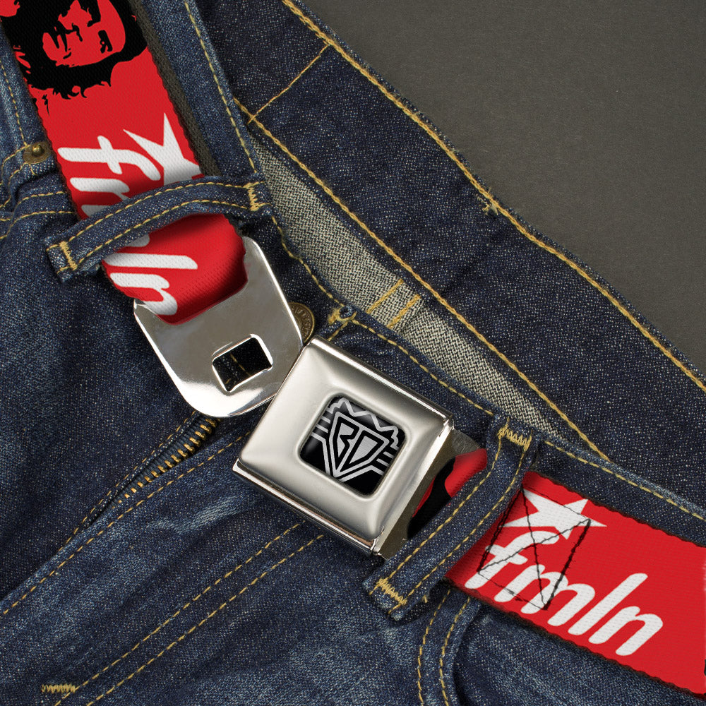 BD Wings Logo CLOSE-UP Full Color Black Silver Seatbelt Belt - VIVA LA REVOLUCION Che w/fmln Red Webbing Seatbelt Belts Buckle-Down