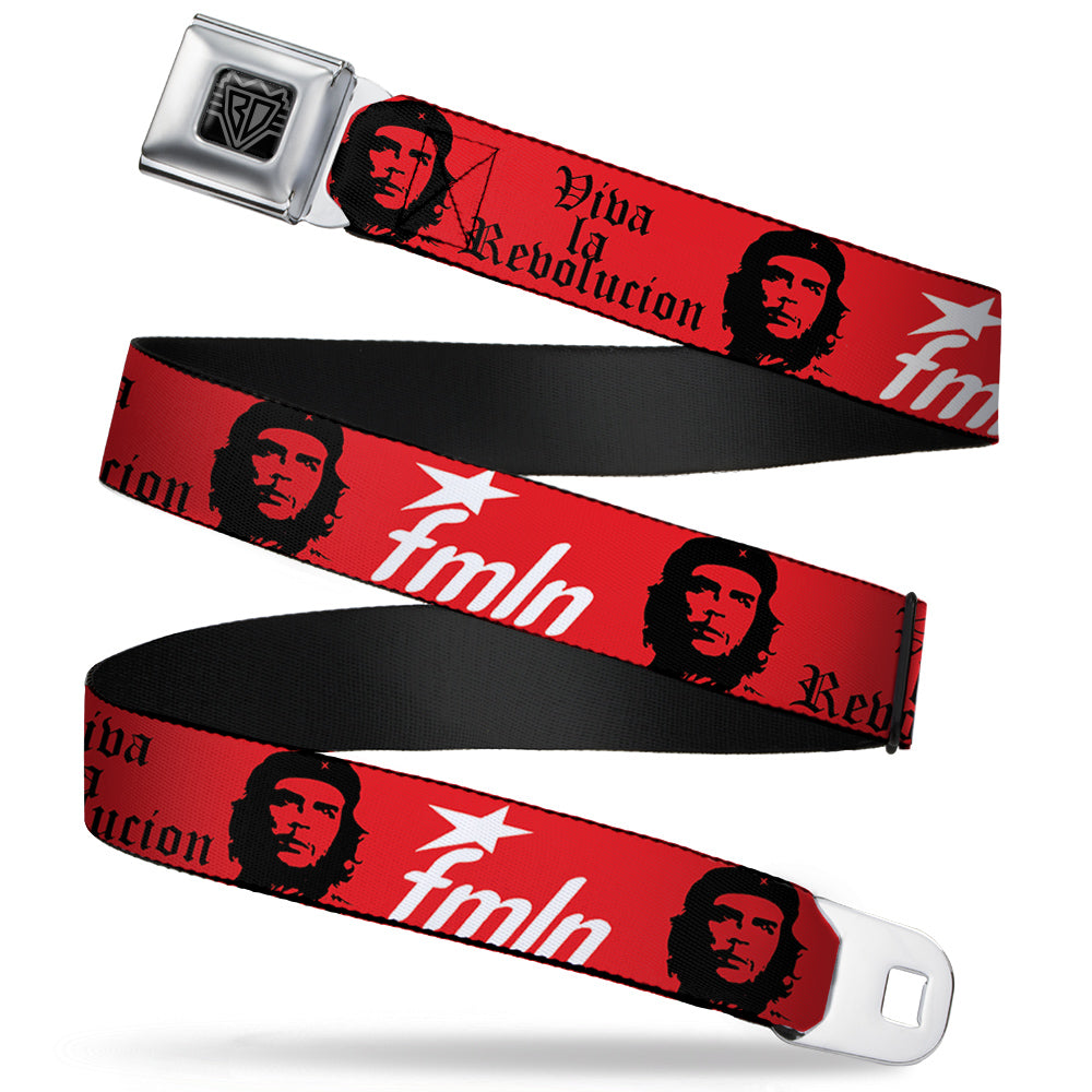 BD Wings Logo CLOSE-UP Full Color Black Silver Seatbelt Belt - VIVA LA REVOLUCION Che w/fmln Red Webbing Seatbelt Belts Buckle-Down