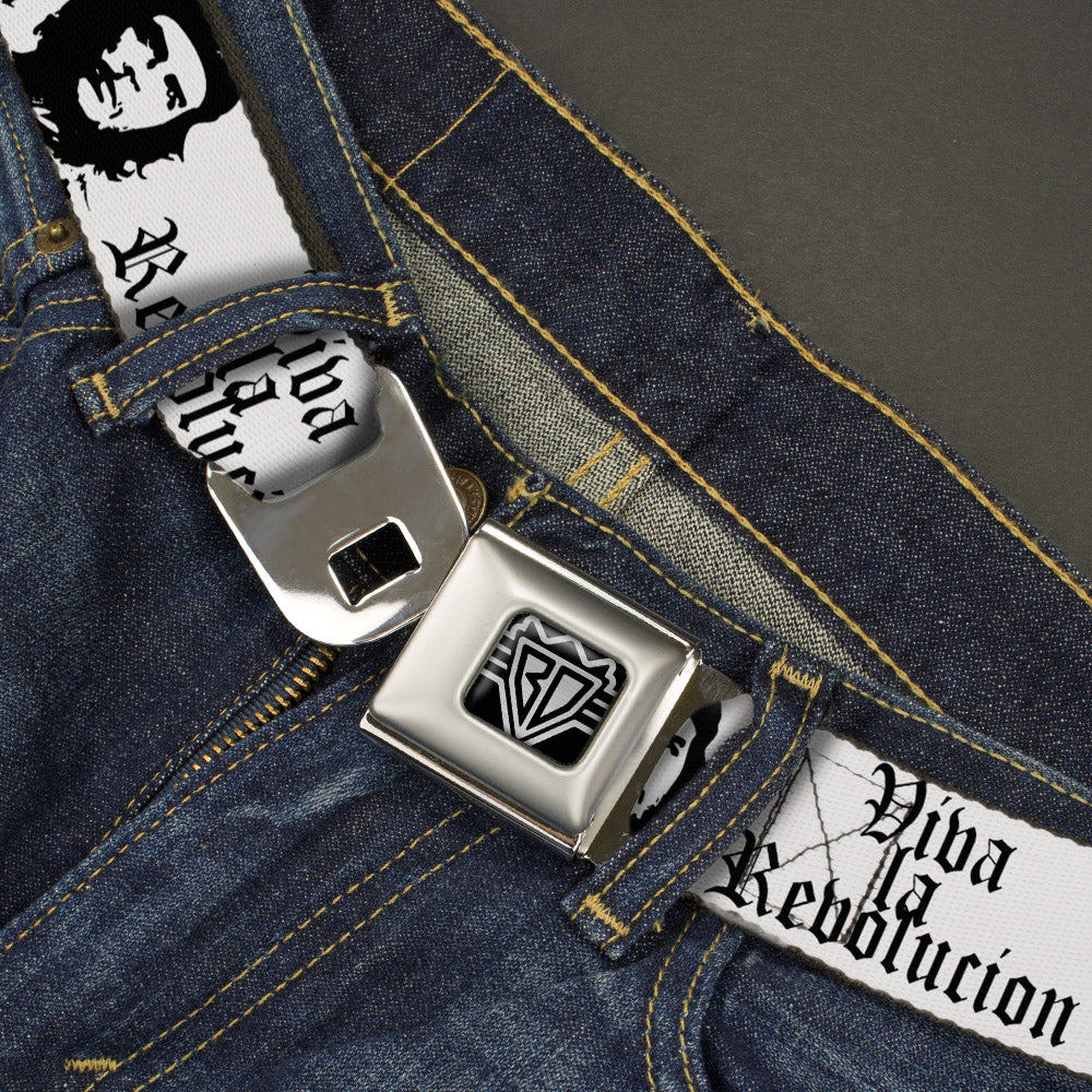 BD Wings Logo CLOSE-UP Full Color Black Silver Seatbelt Belt - VIVA LA REVOLUCION Che White/Black Webbing Seatbelt Belts Buckle-Down
