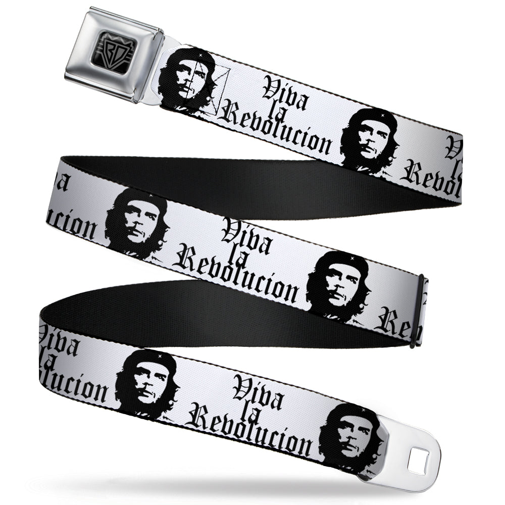 BD Wings Logo CLOSE-UP Full Color Black Silver Seatbelt Belt - VIVA LA REVOLUCION Che White/Black Webbing Seatbelt Belts Buckle-Down