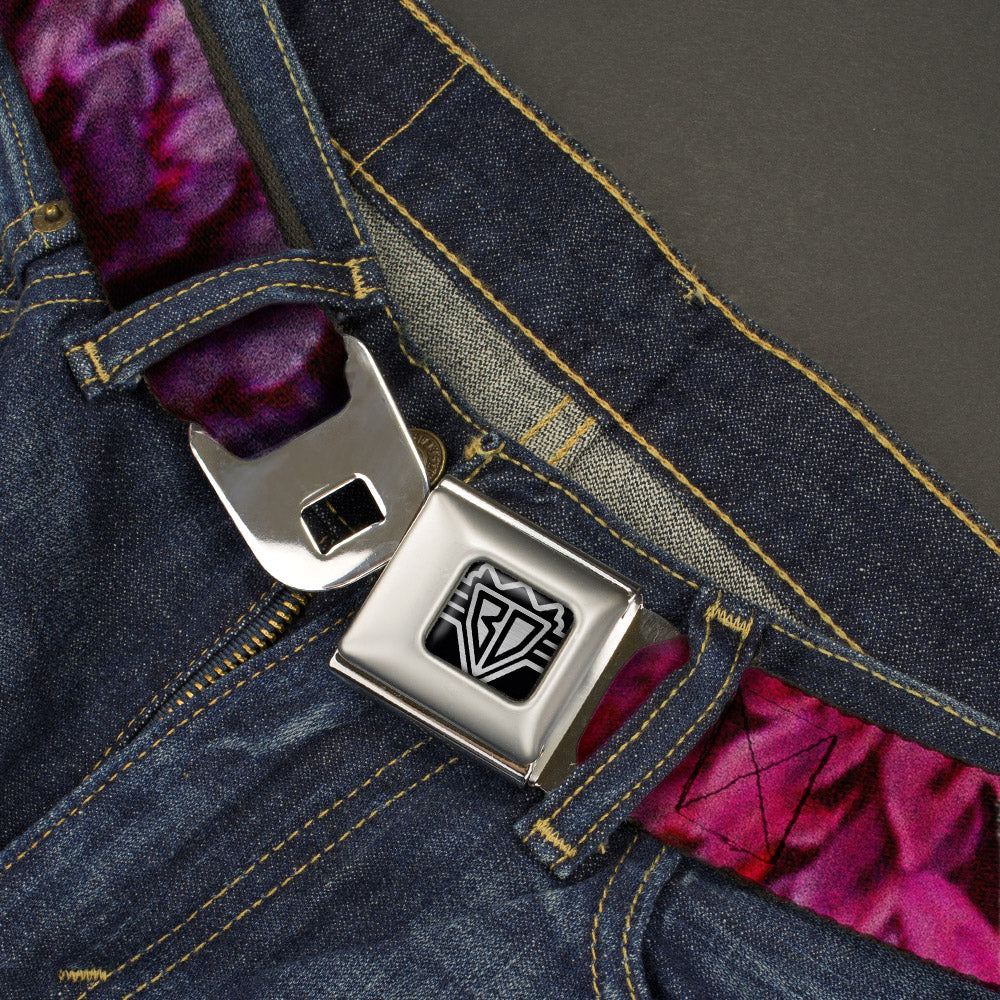 BD Wings Logo CLOSE-UP Full Color Black Silver Seatbelt Belt - Vivid Floral Collage Pinks Webbing Seatbelt Belts Buckle-Down