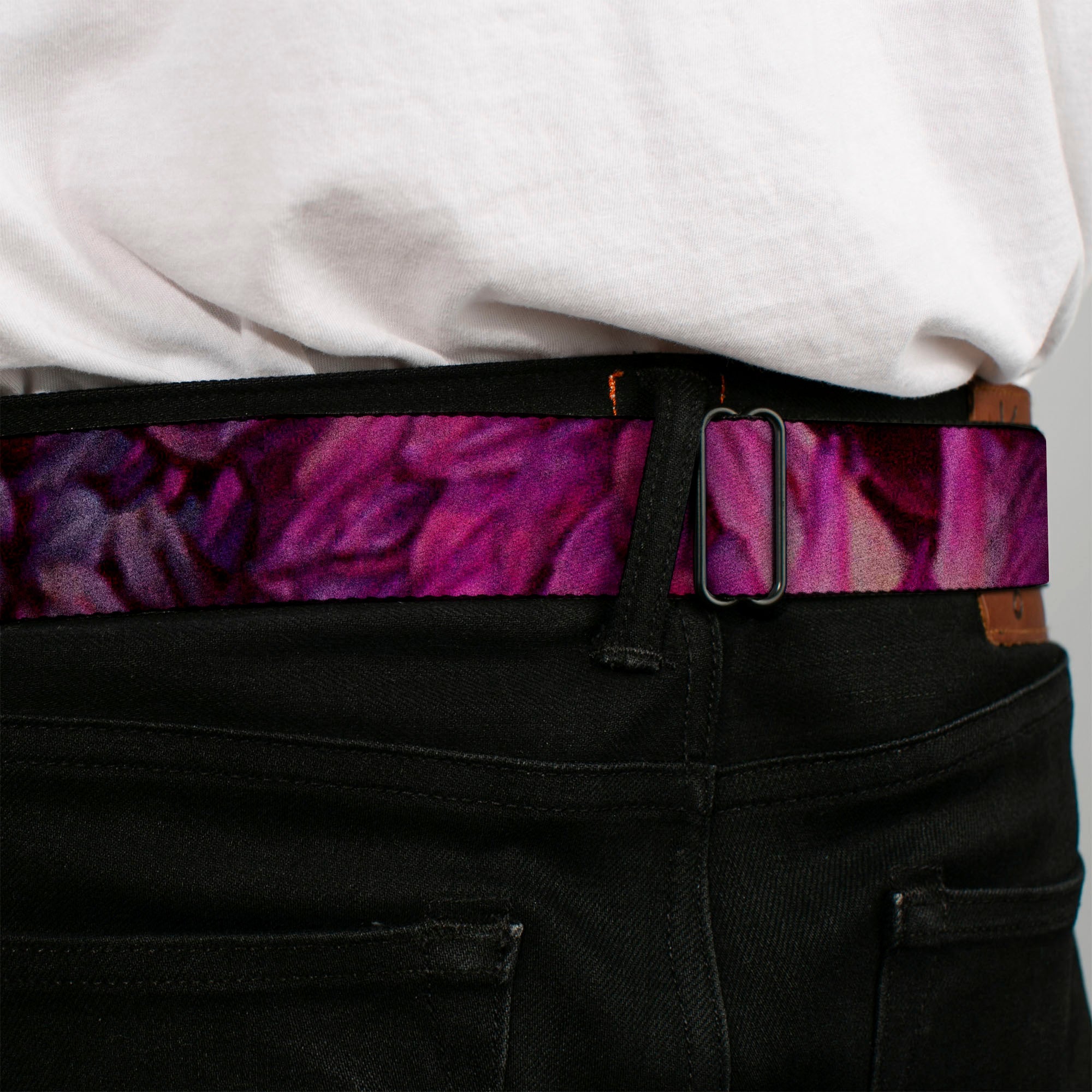 BD Wings Logo CLOSE-UP Full Color Black Silver Seatbelt Belt - Vivid Floral Collage Pinks Webbing Seatbelt Belts Buckle-Down