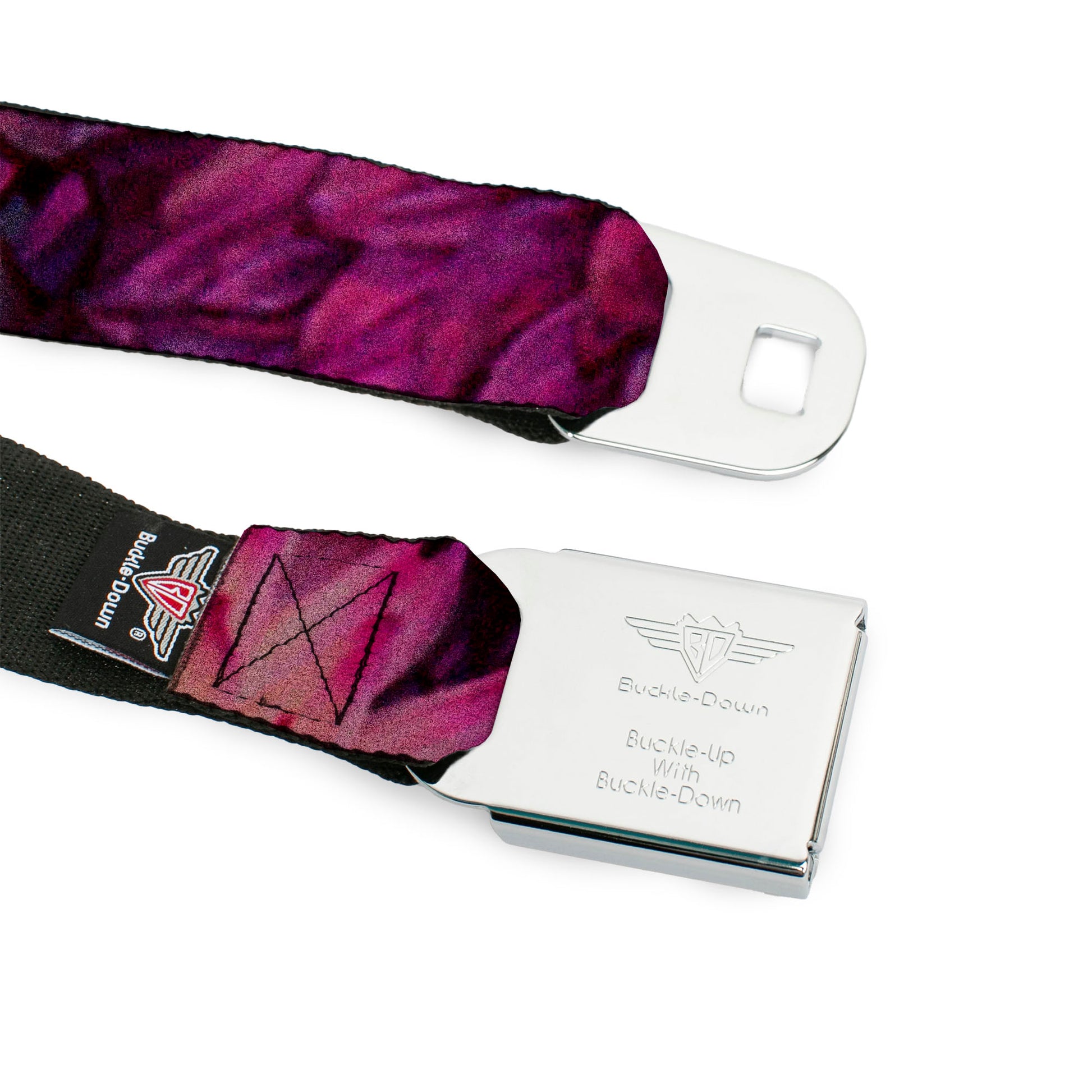 BD Wings Logo CLOSE-UP Full Color Black Silver Seatbelt Belt - Vivid Floral Collage Pinks Webbing Seatbelt Belts Buckle-Down