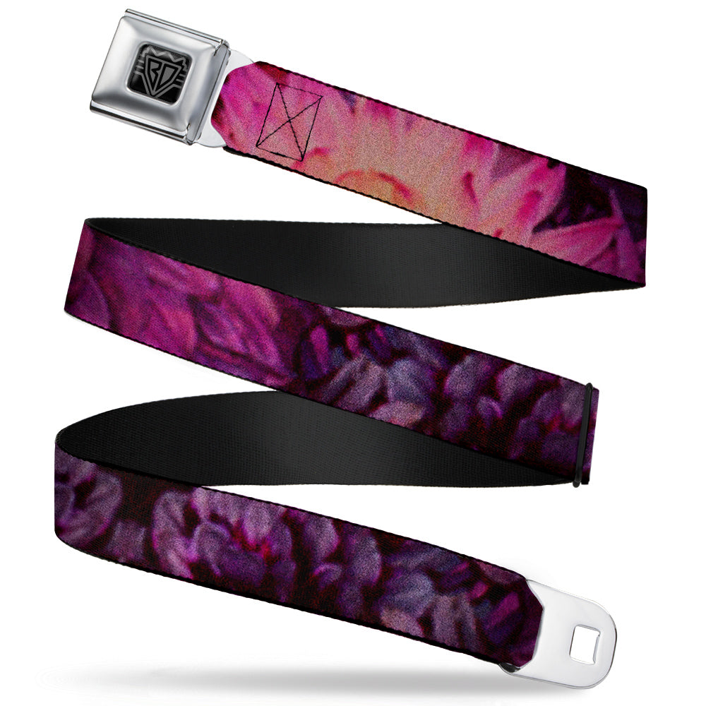 BD Wings Logo CLOSE-UP Full Color Black Silver Seatbelt Belt - Vivid Floral Collage Pinks Webbing Seatbelt Belts Buckle-Down