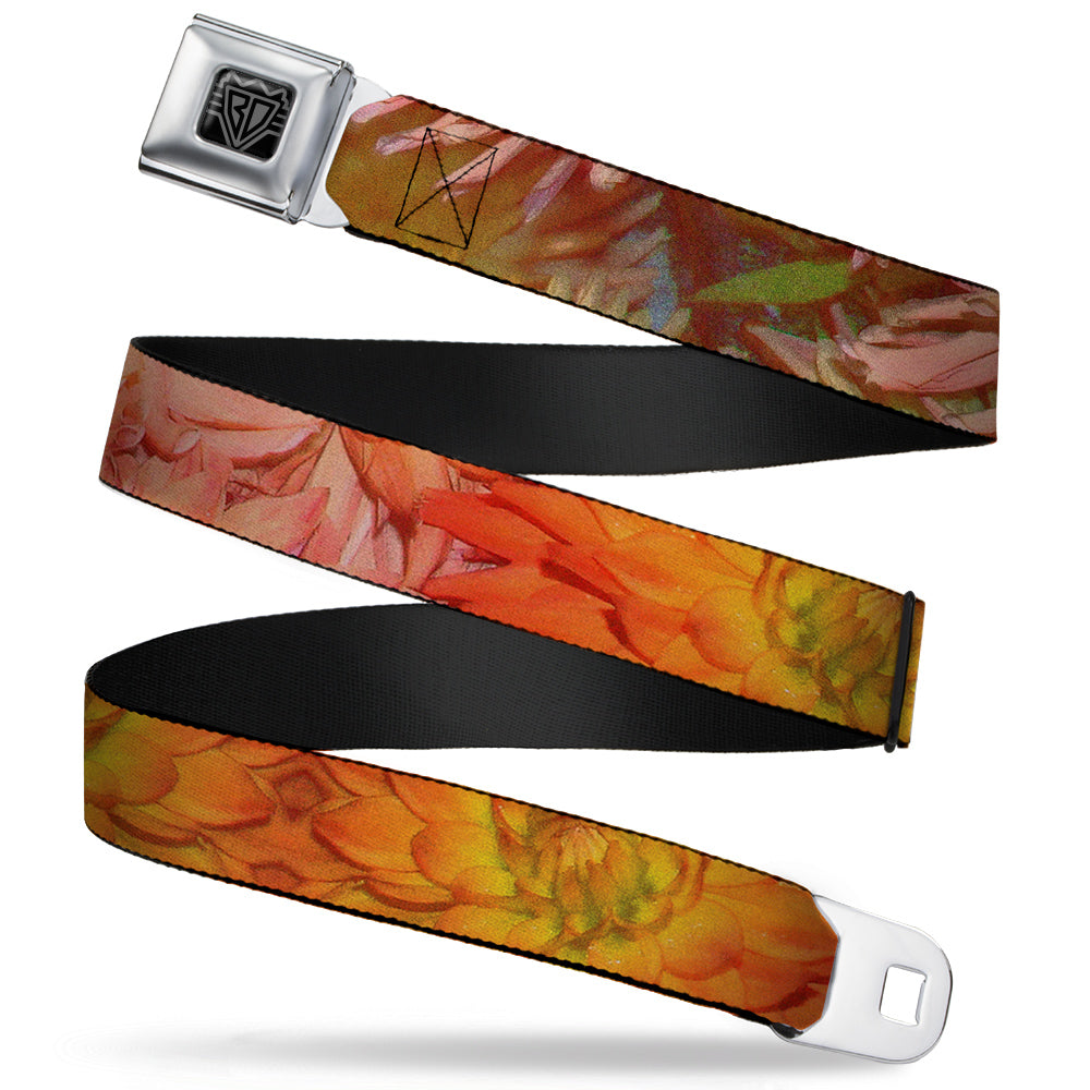 BD Wings Logo CLOSE-UP Full Color Black Silver Seatbelt Belt - Vivid Floral Collage Orange-Pinks Webbing Seatbelt Belts Buckle-Down