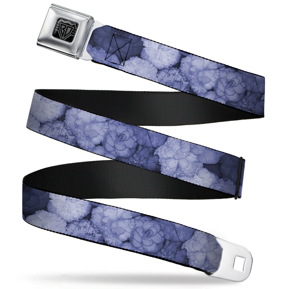 BD Wings Logo CLOSE-UP Full Color Black Silver Seatbelt Belt - Vivid Floral Collage2 Blues Webbing Seatbelt Belts Buckle-Down