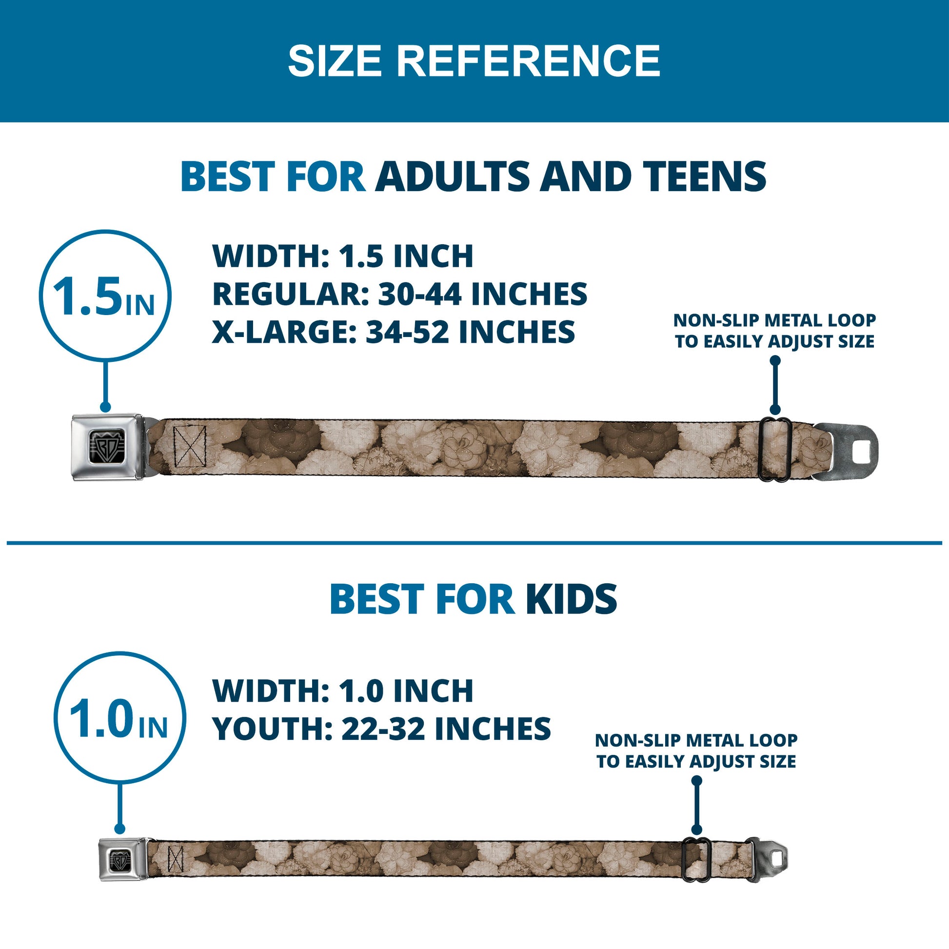 BD Wings Logo CLOSE-UP Full Color Black Silver Seatbelt Belt - Vivid Floral Collage2 Sepia Webbing Seatbelt Belts Buckle-Down