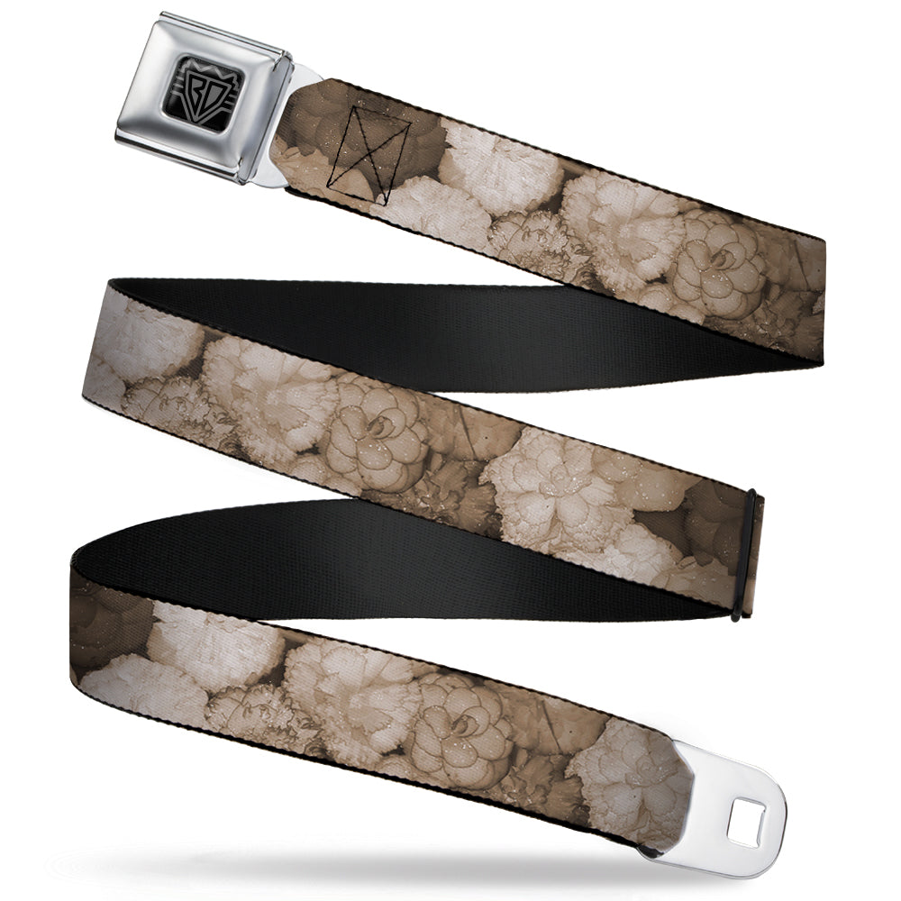 BD Wings Logo CLOSE-UP Full Color Black Silver Seatbelt Belt - Vivid Floral Collage2 Sepia Webbing Seatbelt Belts Buckle-Down