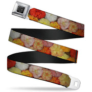 BD Wings Logo CLOSE-UP Full Color Black Silver Seatbelt Belt - Vivid Floral Collage2 Yellows/Pinks/Oranges Webbing Seatbelt Belts Buckle-Down