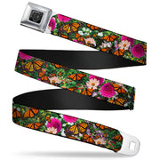 BD Wings Logo CLOSE-UP Full Color Black Silver Seatbelt Belt - Vivid Monarch Butterfly Garden Webbing Seatbelt Belts Buckle-Down