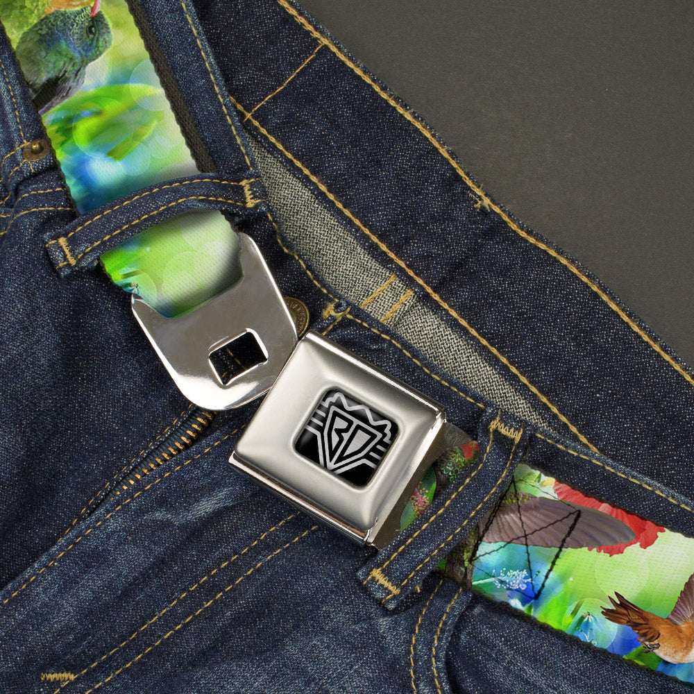 BD Wings Logo CLOSE-UP Full Color Black Silver Seatbelt Belt - Vivid Hummingbird Garden Webbing Seatbelt Belts Buckle-Down