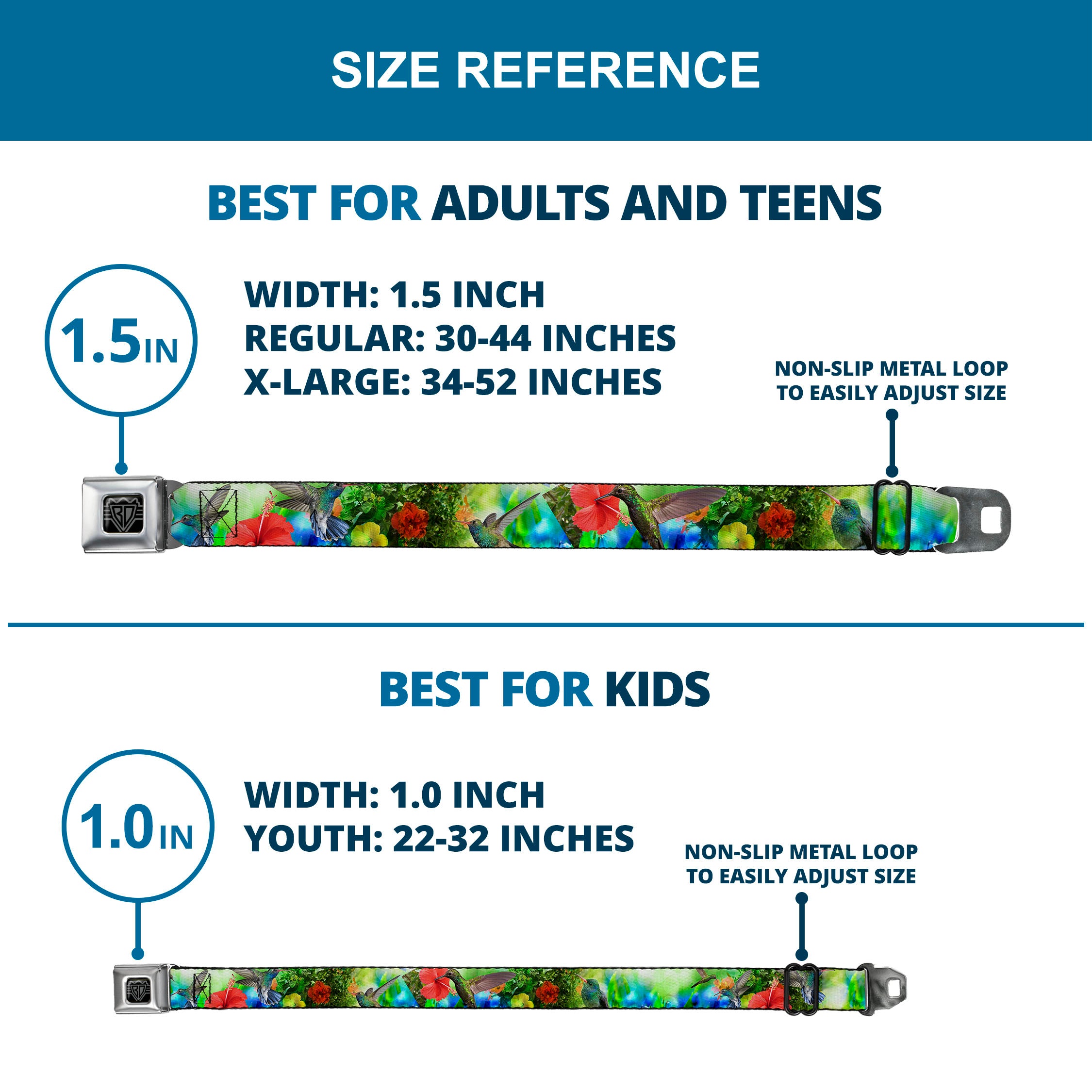 BD Wings Logo CLOSE-UP Full Color Black Silver Seatbelt Belt - Vivid Hummingbird Garden Webbing Seatbelt Belts Buckle-Down