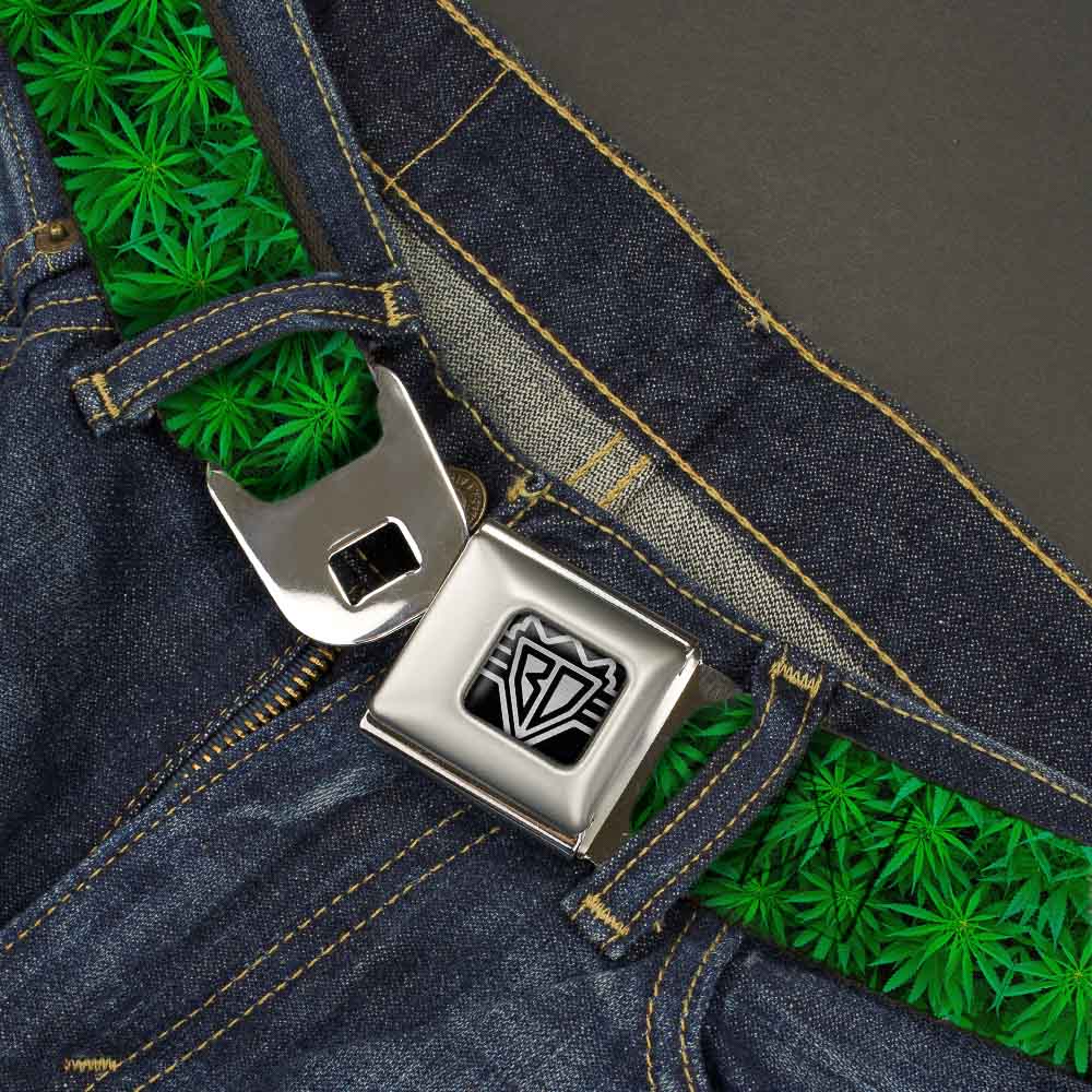 Seatbelt Belt - Vivid Marijuana Leaves Stacked Seatbelt Belts Buckle-Down