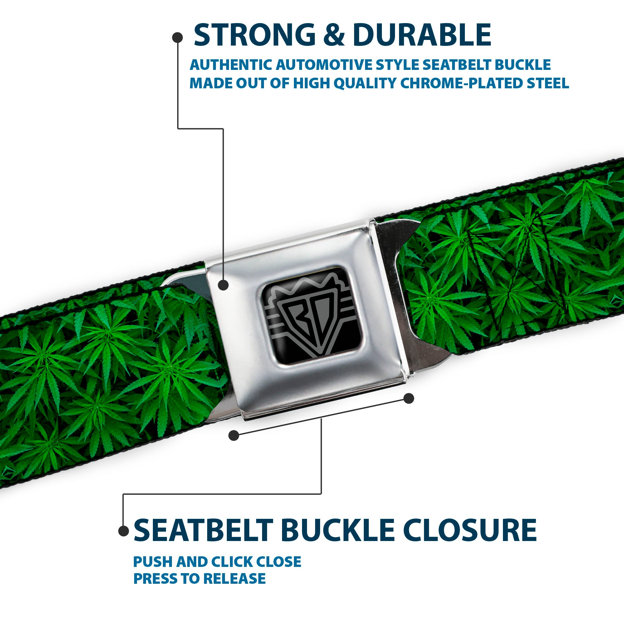 Seatbelt Belt - Vivid Marijuana Leaves Stacked Seatbelt Belts Buckle-Down
