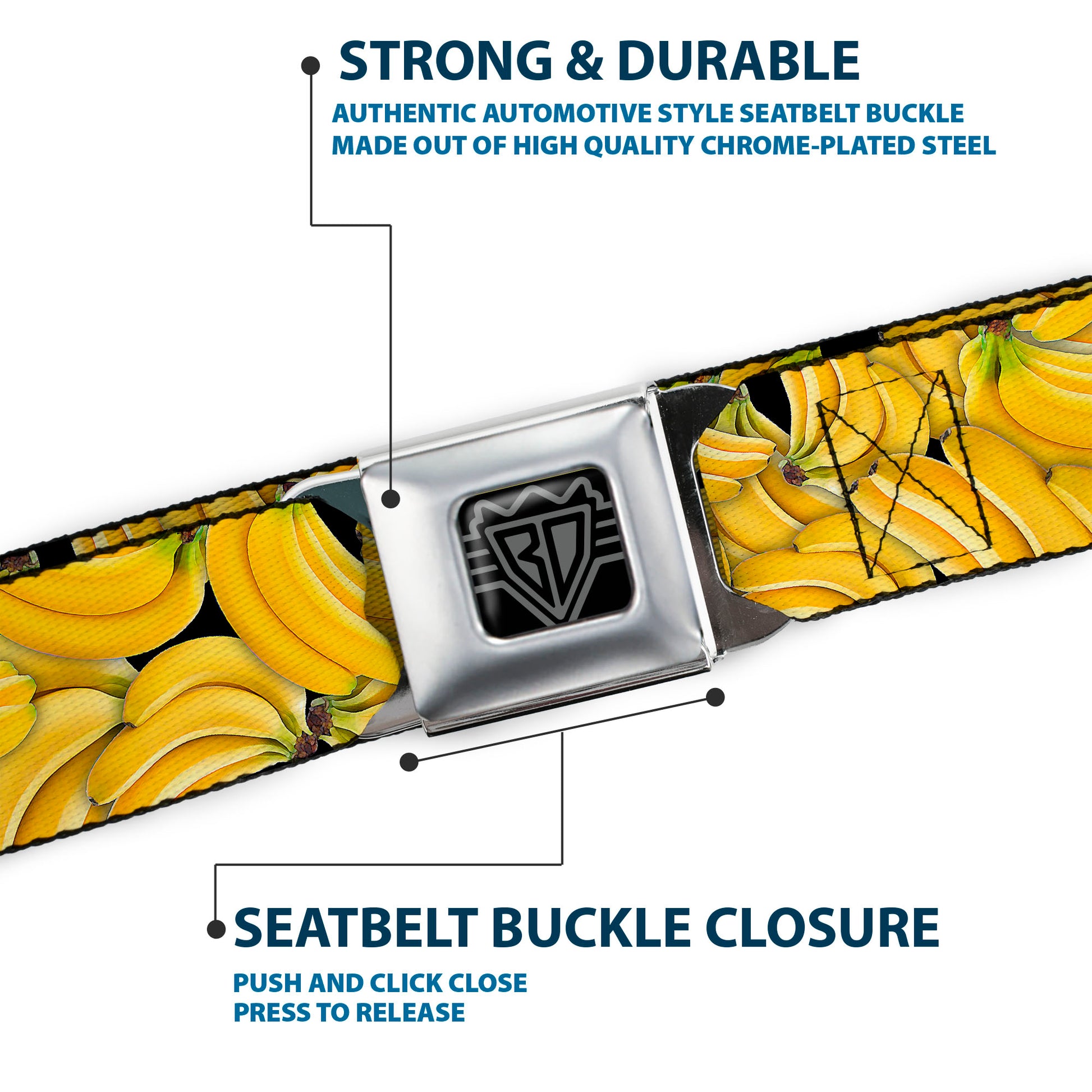 BD Wings Logo CLOSE-UP Full Color Black Silver Seatbelt Belt - Vivid Banana Bunches Stacked Webbing Seatbelt Belts Buckle-Down