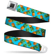 BD Wings Logo CLOSE-UP Full Color Black Silver Seatbelt Belt - Vivid Pineapples Scattered Blue Webbing Seatbelt Belts Buckle-Down