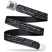 Seatbelt Belt - Verbiage Sex Positions Black/White Seatbelt Belts Buckle-Down