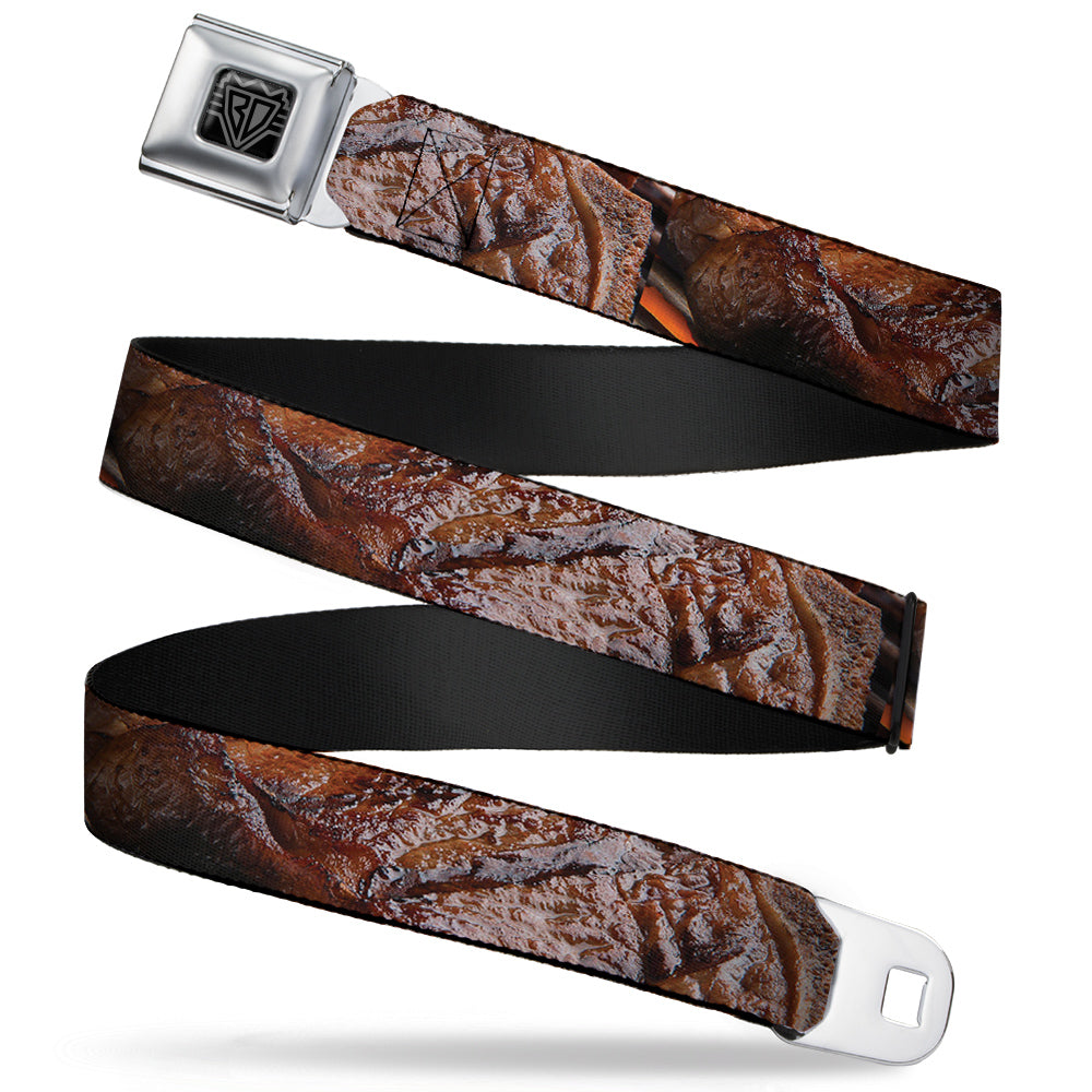 BD Wings Logo CLOSE-UP Full Color Black Silver Seatbelt Belt - Vivid Grilled Steak Webbing Seatbelt Belts Buckle-Down