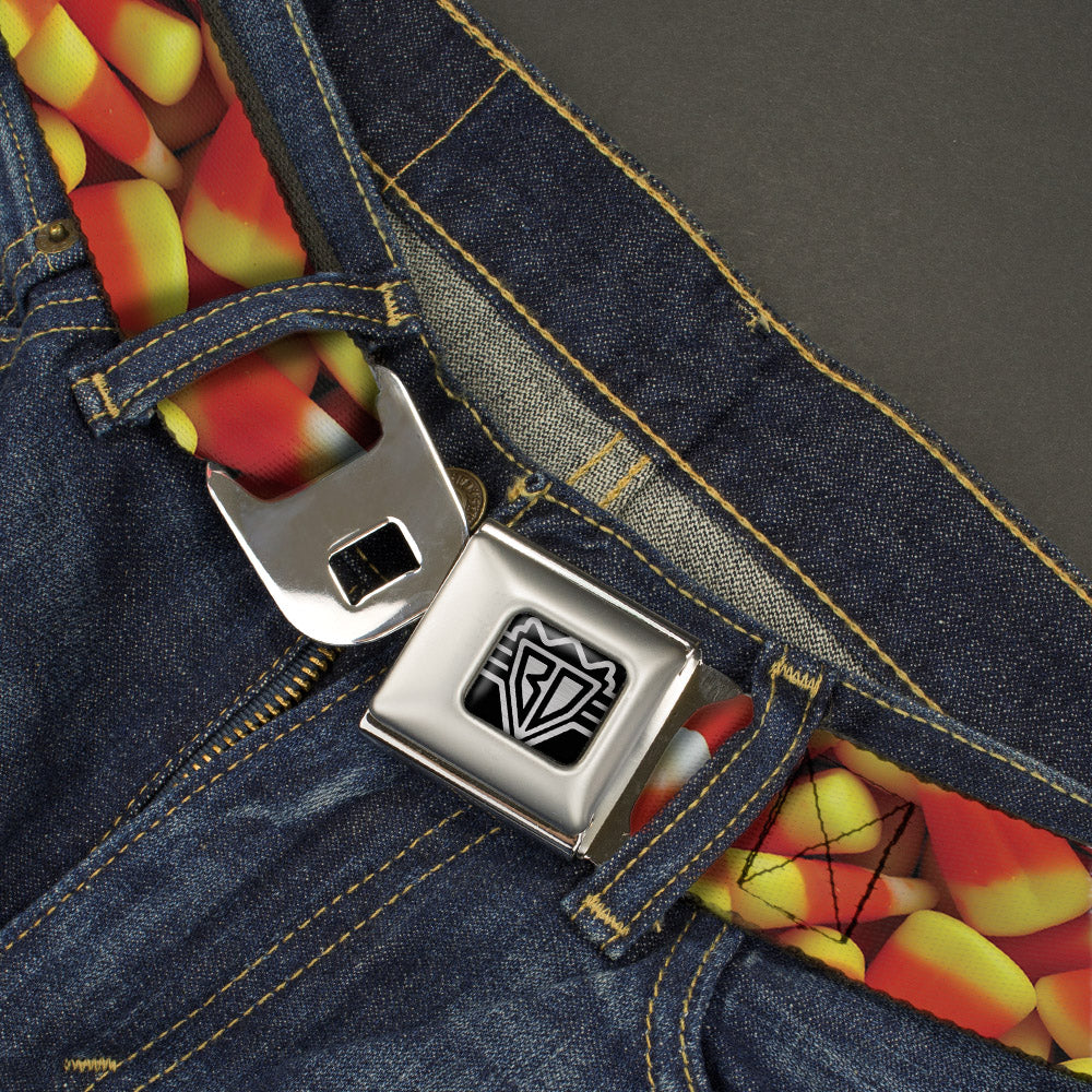 BD Wings Logo CLOSE-UP Full Color Black Silver Seatbelt Belt - Vivid Candy Corn Stacked Webbing Seatbelt Belts Buckle-Down