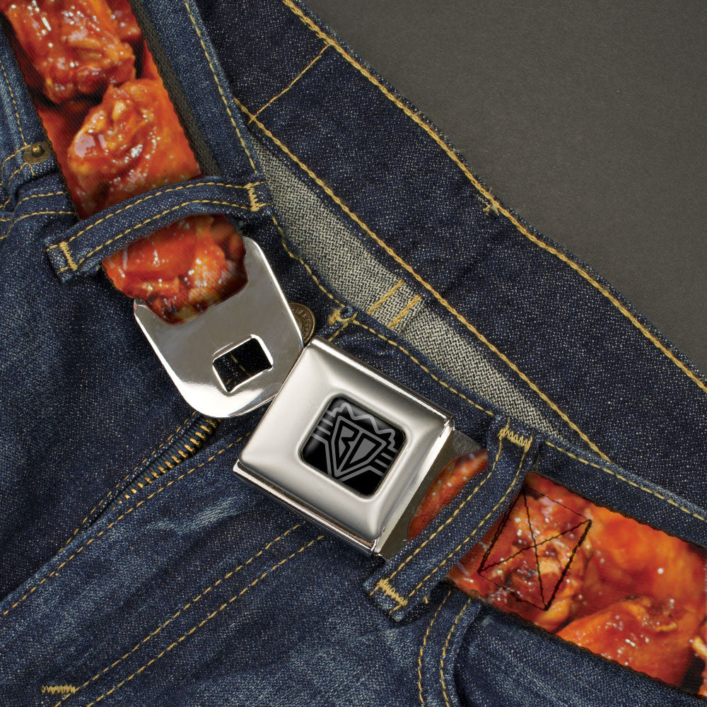 BD Wings Logo CLOSE-UP Full Color Black Silver Seatbelt Belt - Vivid Hot Wings Stacked Webbing Seatbelt Belts Buckle-Down