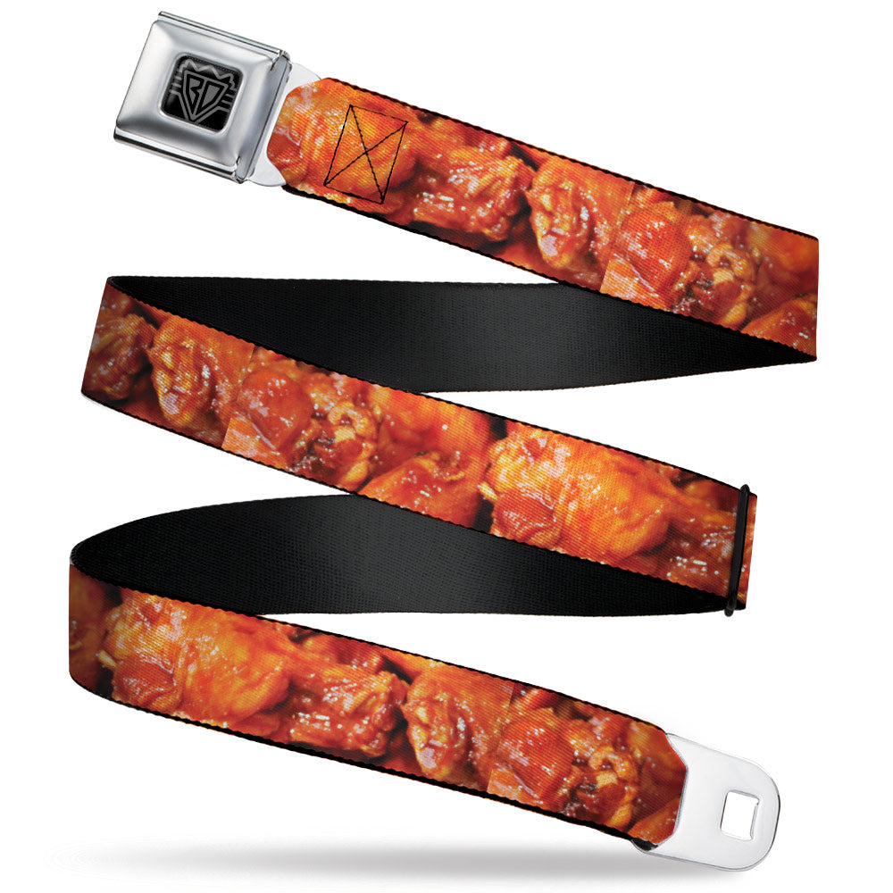 BD Wings Logo CLOSE-UP Full Color Black Silver Seatbelt Belt - Vivid Hot Wings Stacked Webbing Seatbelt Belts Buckle-Down