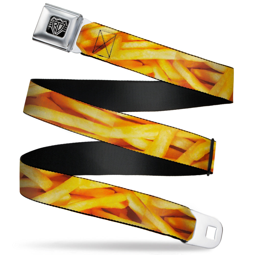 BD Wings Logo CLOSE-UP Full Color Black Silver Seatbelt Belt - Vivid French Fries Stacked Webbing Seatbelt Belts Buckle-Down