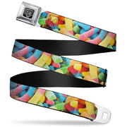BD Wings Logo CLOSE-UP Full Color Black Silver Seatbelt Belt - Vivid Sour Worms Stacked Webbing Seatbelt Belts Buckle-Down