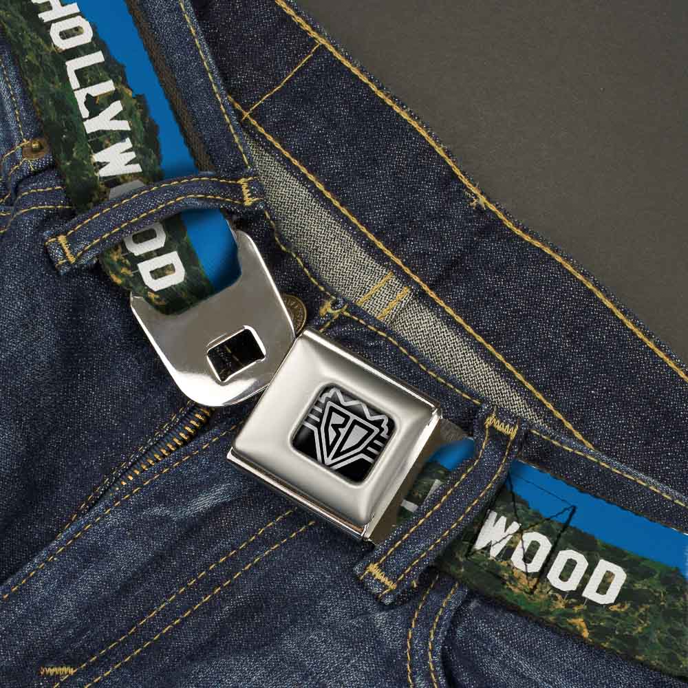 BD Wings Logo CLOSE-UP Full Color Black Silver Seatbelt Belt - Vivid HOLLYWOOD Sign Webbing Seatbelt Belts Buckle-Down