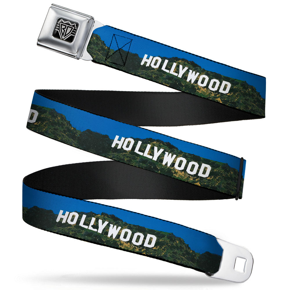 BD Wings Logo CLOSE-UP Full Color Black Silver Seatbelt Belt - Vivid HOLLYWOOD Sign Webbing Seatbelt Belts Buckle-Down