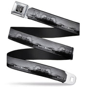 BD Wings Logo CLOSE-UP Full Color Black Silver Seatbelt Belt - Vivid SANTA MONICA Pier Skyline Grays/White Webbing Seatbelt Belts Buckle-Down
