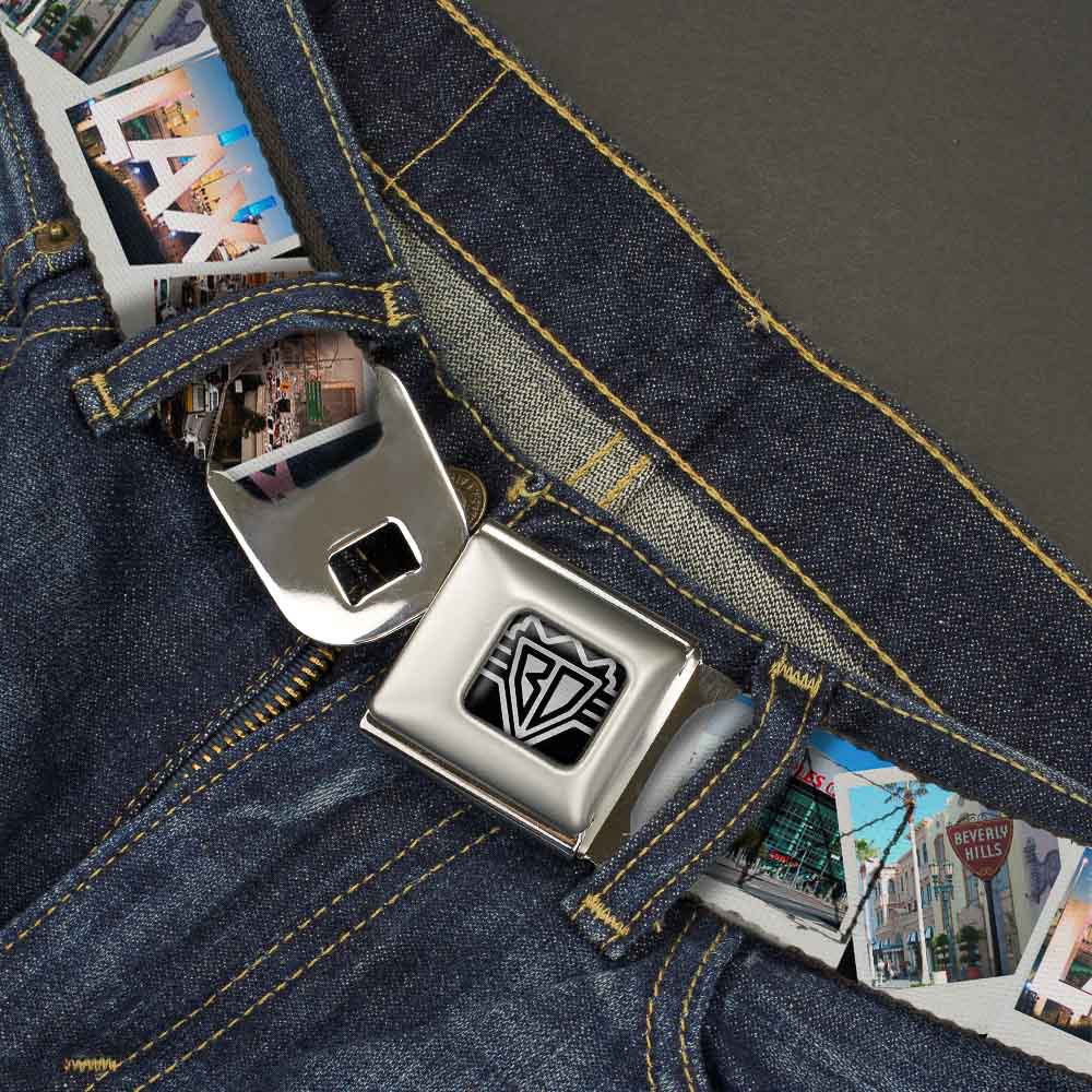 BD Wings Logo CLOSE-UP Full Color Black Silver Seatbelt Belt - Vivid Los Angeles Snapshots Stacked Webbing Seatbelt Belts Buckle-Down