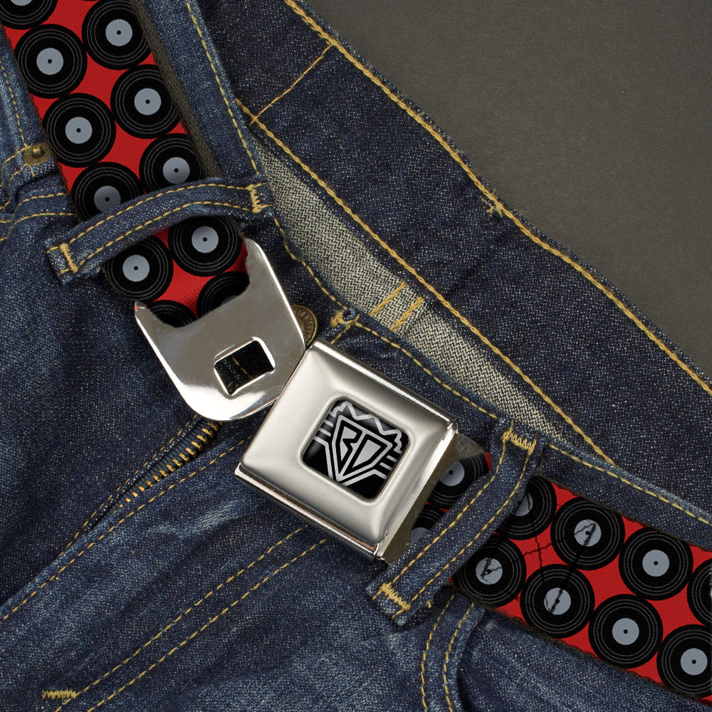 BD Wings Logo CLOSE-UP Full Color Black Silver Seatbelt Belt - Vinyl Records 2-Stripe Red/Black/Gray Webbing Seatbelt Belts Buckle-Down
