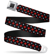 BD Wings Logo CLOSE-UP Full Color Black Silver Seatbelt Belt - Vinyl Records 2-Stripe Red/Black/Gray Webbing Seatbelt Belts Buckle-Down