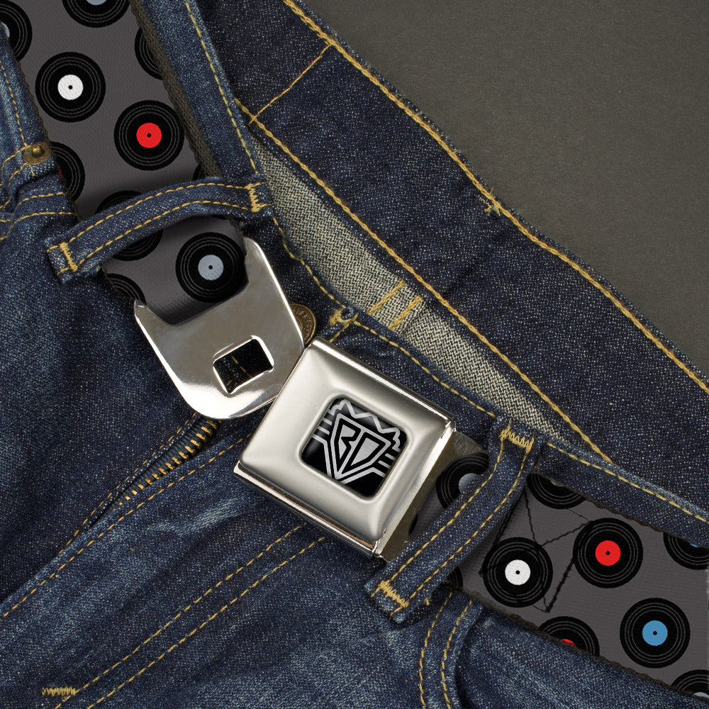 BD Wings Logo CLOSE-UP Full Color Black Silver Seatbelt Belt - Vinyl Records Gray/Black/Red/Blue/White Webbing Seatbelt Belts Buckle-Down