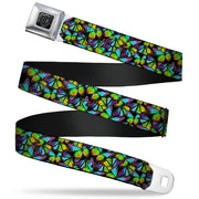 BD Wings Logo CLOSE-UP Full Color Black Silver Seatbelt Belt - Vivid Butterfly Garden2 Black/Multi Color Webbing Seatbelt Belts Buckle-Down