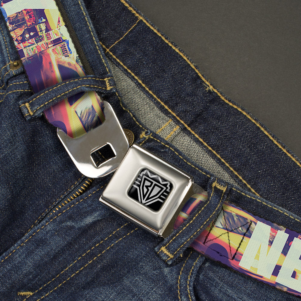 BD Wings Logo CLOSE-UP Full Color Black Silver Seatbelt Belt - Vivid NEW YORK CITY Street Scenes Webbing Seatbelt Belts Buckle-Down