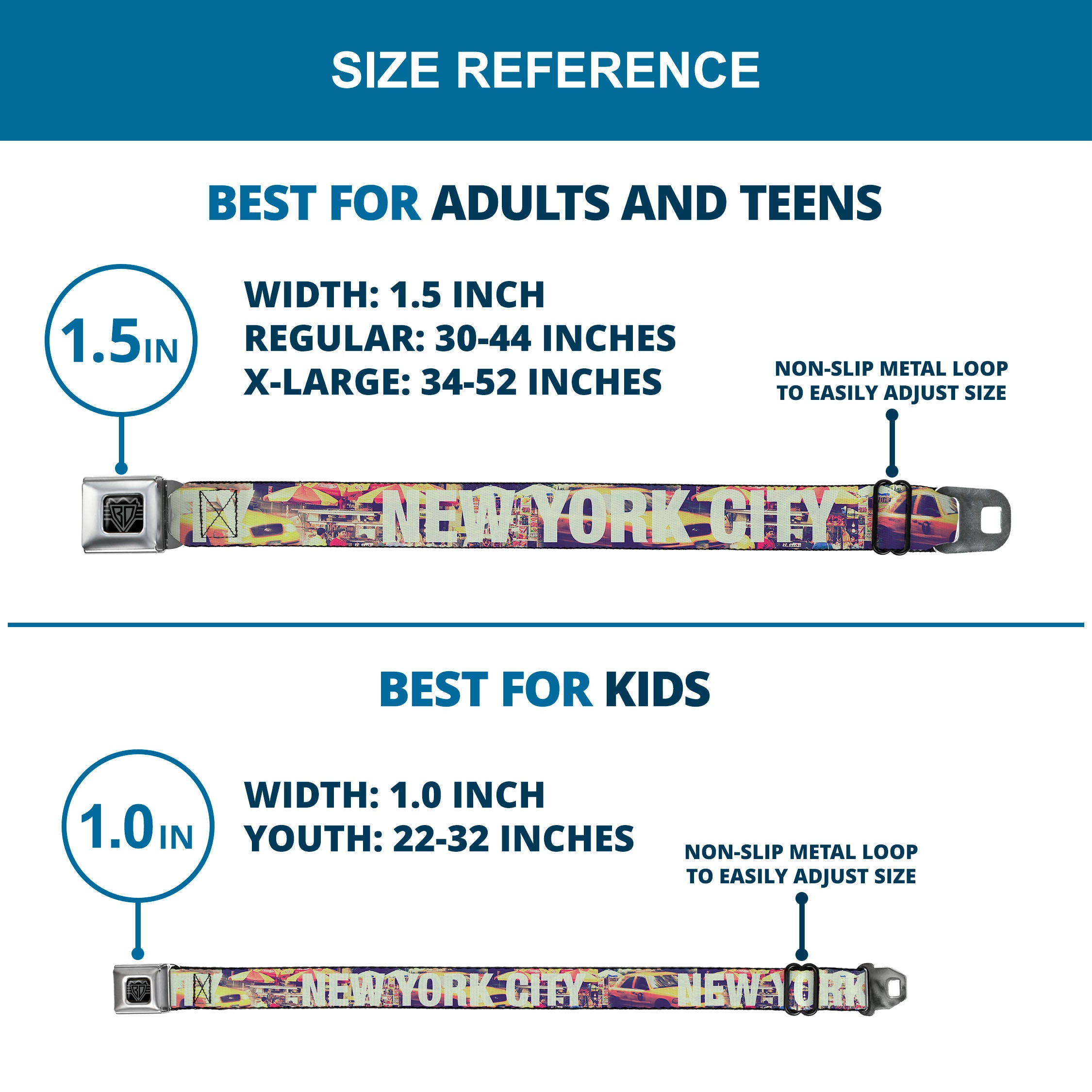 BD Wings Logo CLOSE-UP Full Color Black Silver Seatbelt Belt - Vivid NEW YORK CITY Street Scenes Webbing Seatbelt Belts Buckle-Down