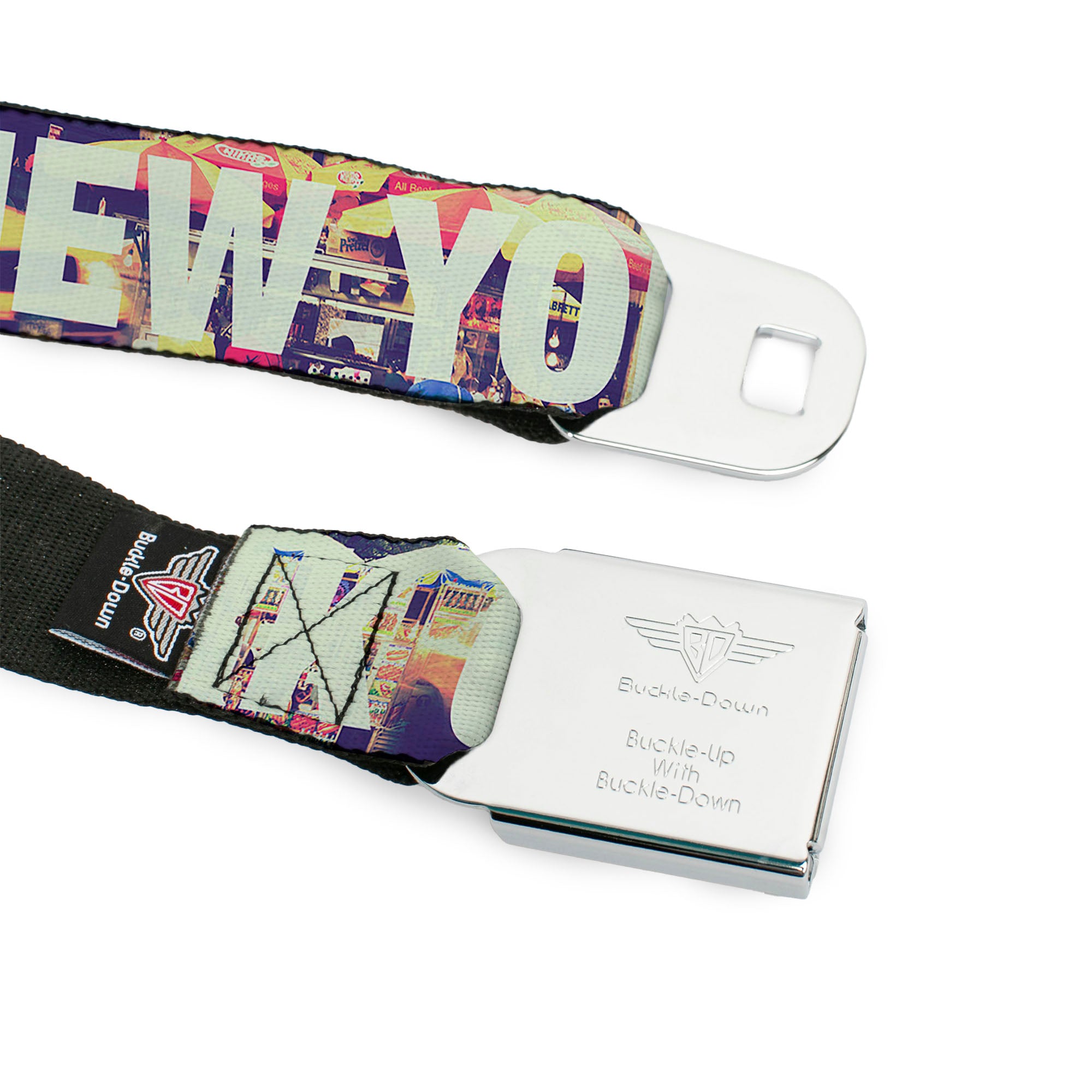 BD Wings Logo CLOSE-UP Full Color Black Silver Seatbelt Belt - Vivid NEW YORK CITY Street Scenes Webbing Seatbelt Belts Buckle-Down