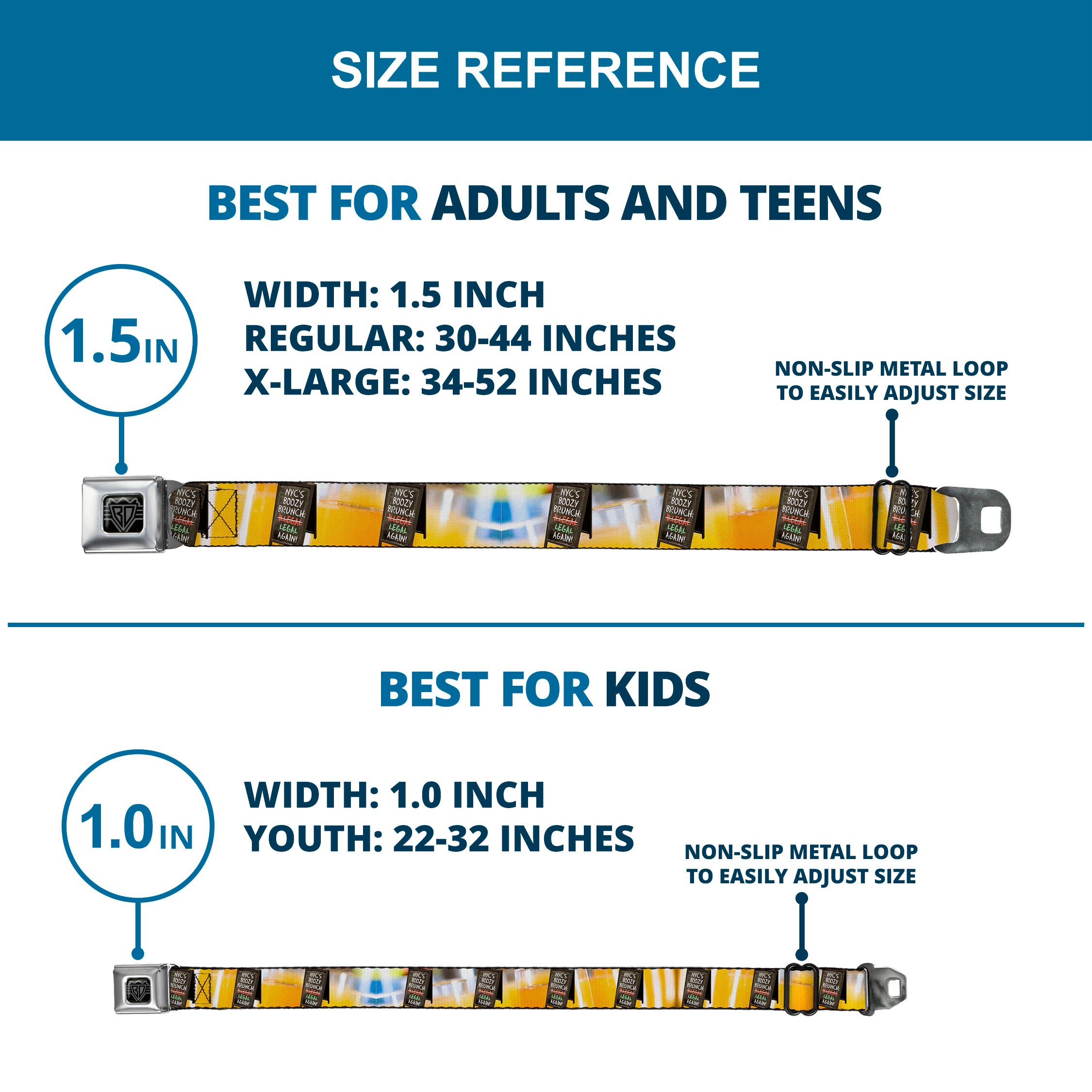 BD Wings Logo CLOSE-UP Full Color Black Silver Seatbelt Belt - Vivid NYC Brunch Sign/Mimosa Webbing Seatbelt Belts Buckle-Down