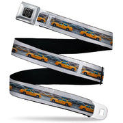 BD Wings Logo CLOSE-UP Black/Silver Seatbelt Belt - Vivid NYC Taxi Cab Street Scene Webbing Seatbelt Belts Buckle-Down