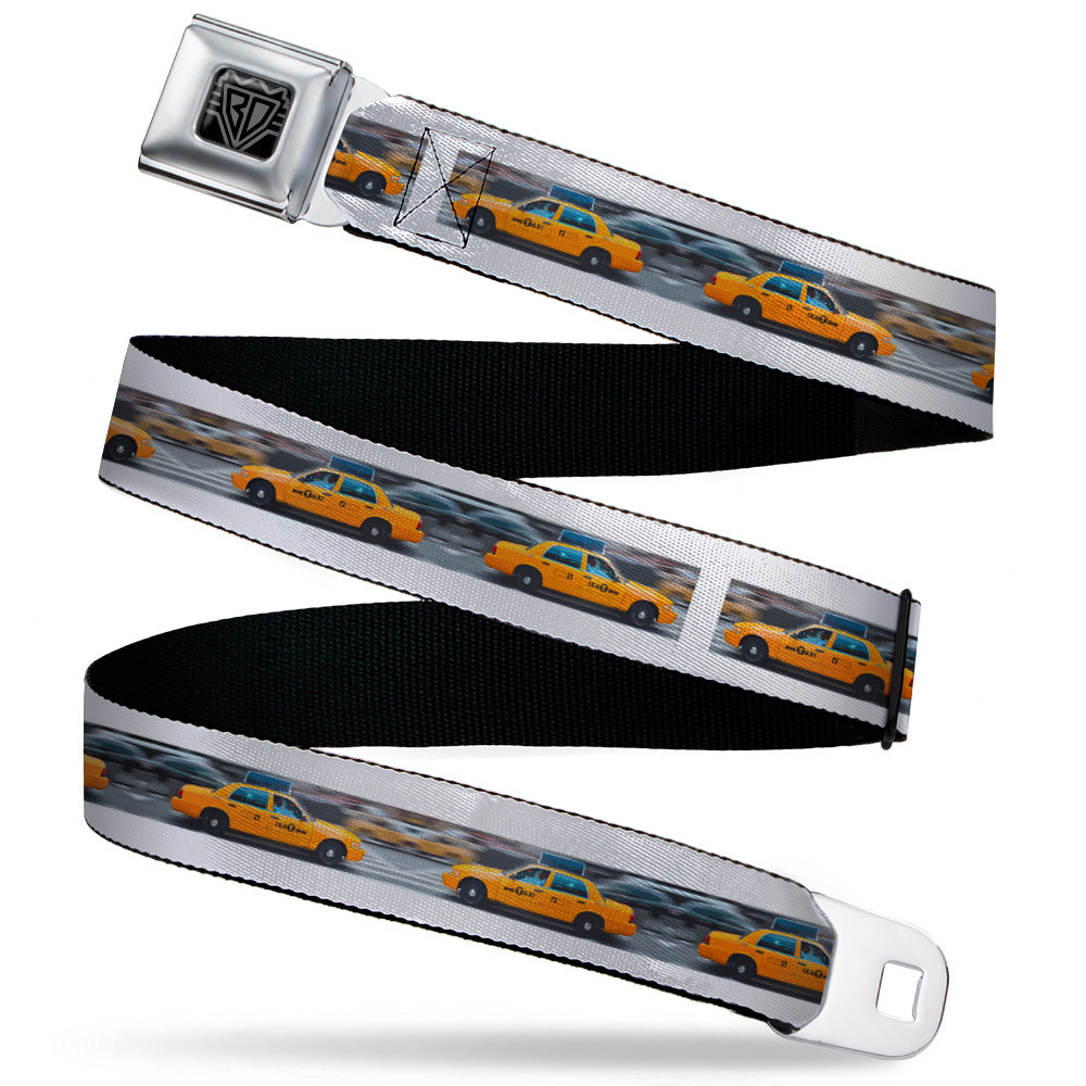 BD Wings Logo CLOSE-UP Black/Silver Seatbelt Belt - Vivid NYC Taxi Cab Street Scene Webbing Seatbelt Belts Buckle-Down