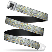BD Wings Logo CLOSE-UP Full Color Black Silver Seatbelt Belt - Vivid 100 Dollar Bills Stacked Webbing Seatbelt Belts Buckle-Down